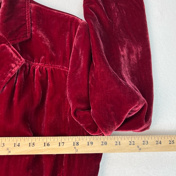 Burgundy Velour Blazer Top Women Holiday Christmas Velvet Y2K Romantic Academia - Picture 9 of 12